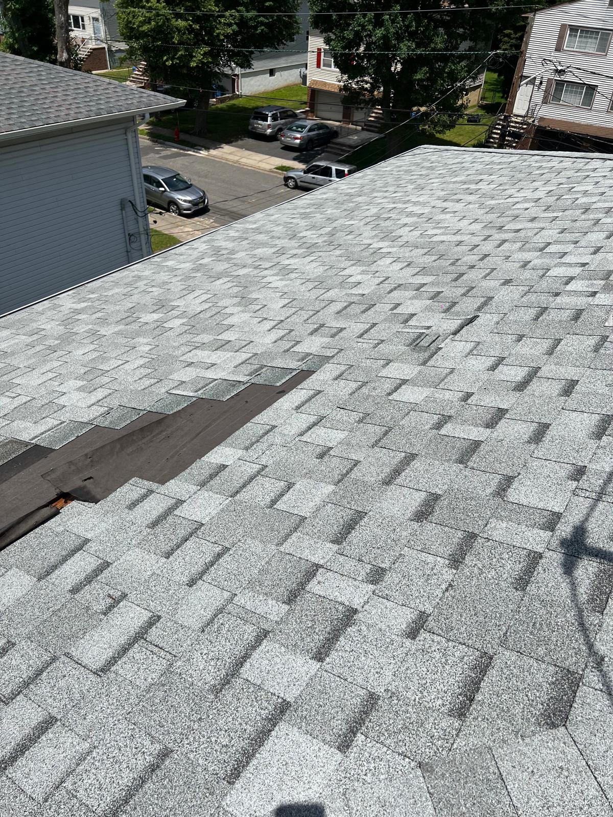 Finished asphalt shingle roof, aerial view